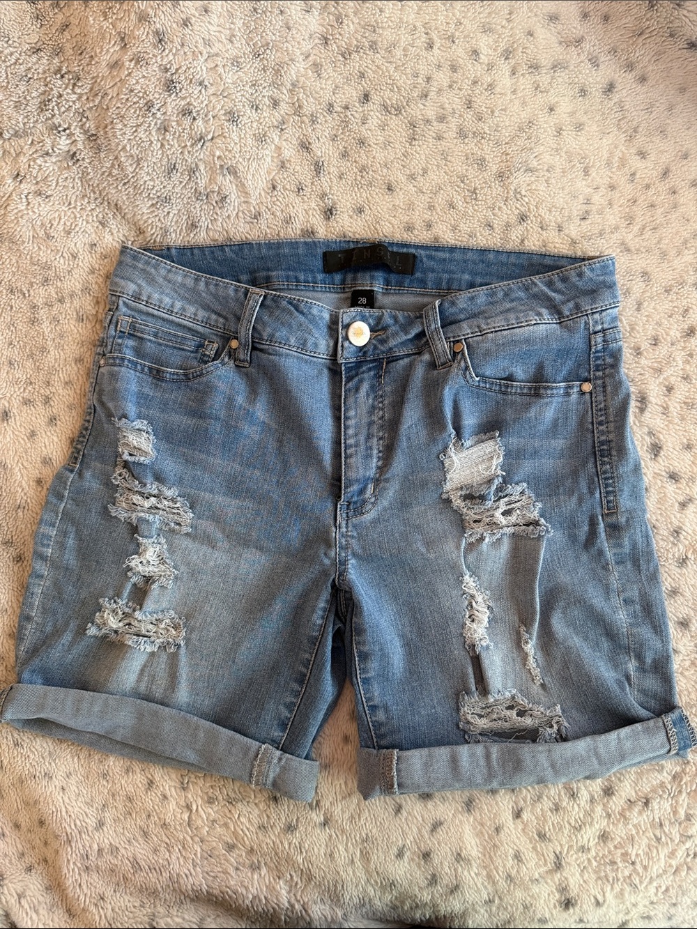 Tinsel Light Blue Distressed Roll-Cuff Denim Shorts